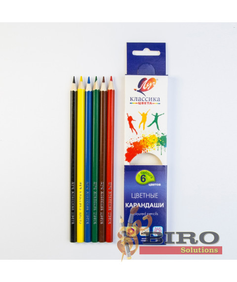 Creioane colorate 6 culori, din lemn, Klassika Луч